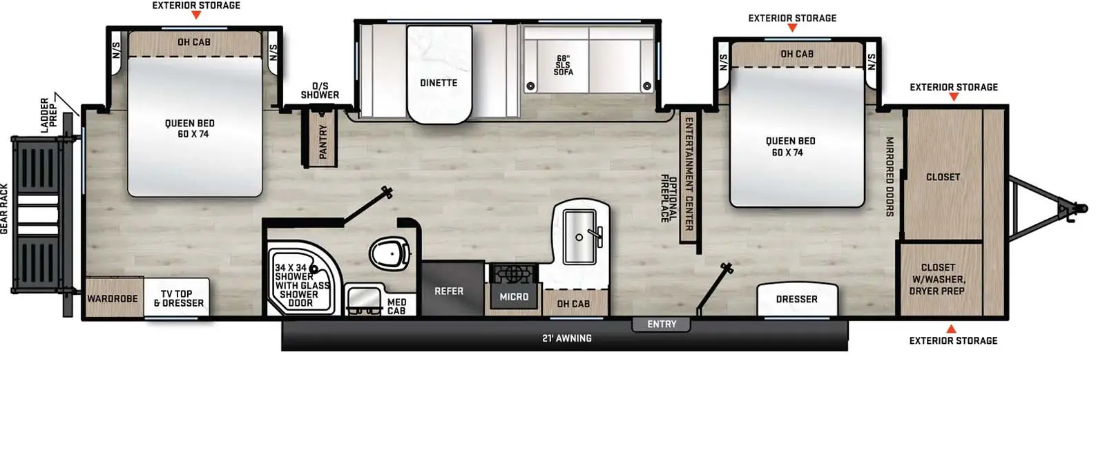 343BHTS (2 Queen Beds) Floorplan Image